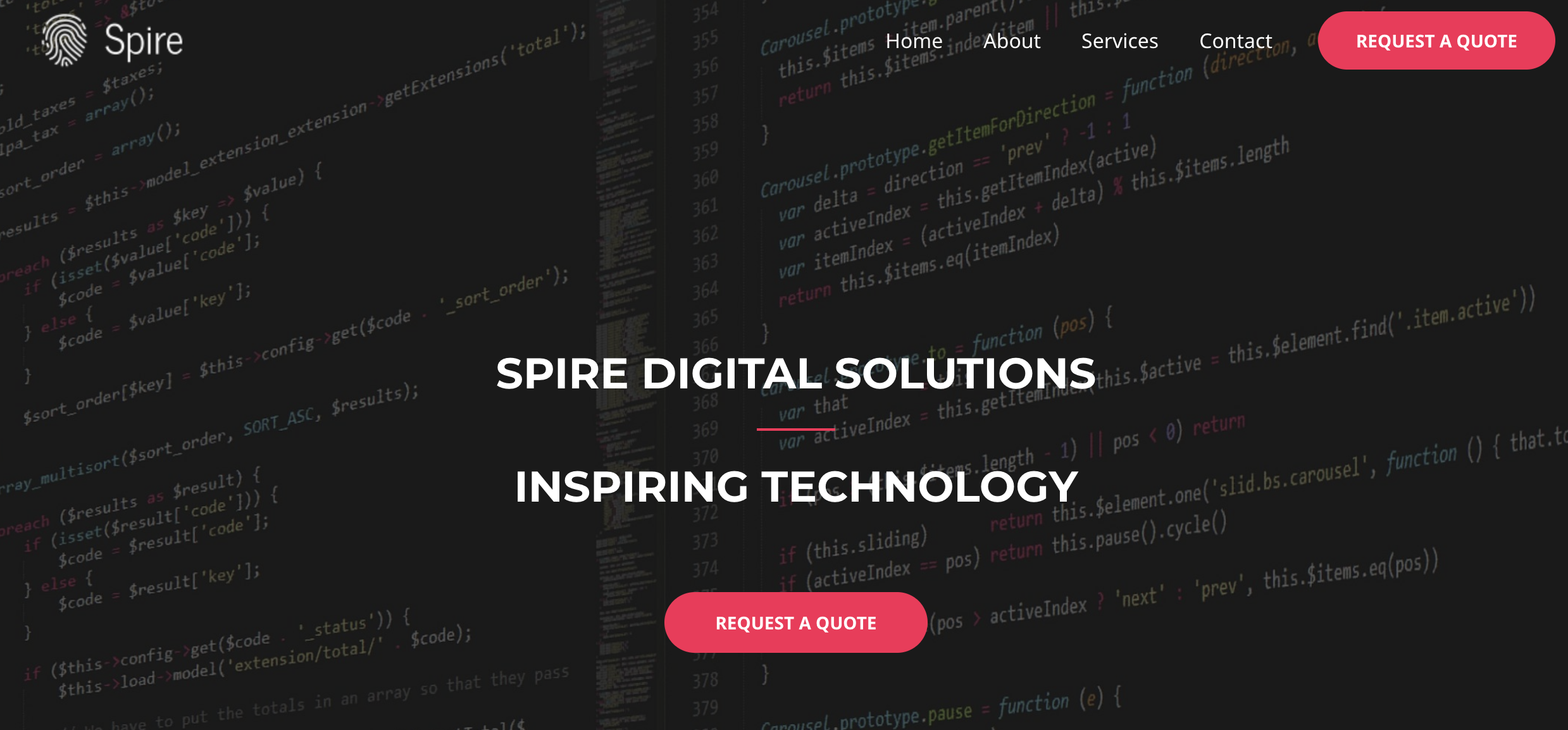 spire digital solutions homepage screen