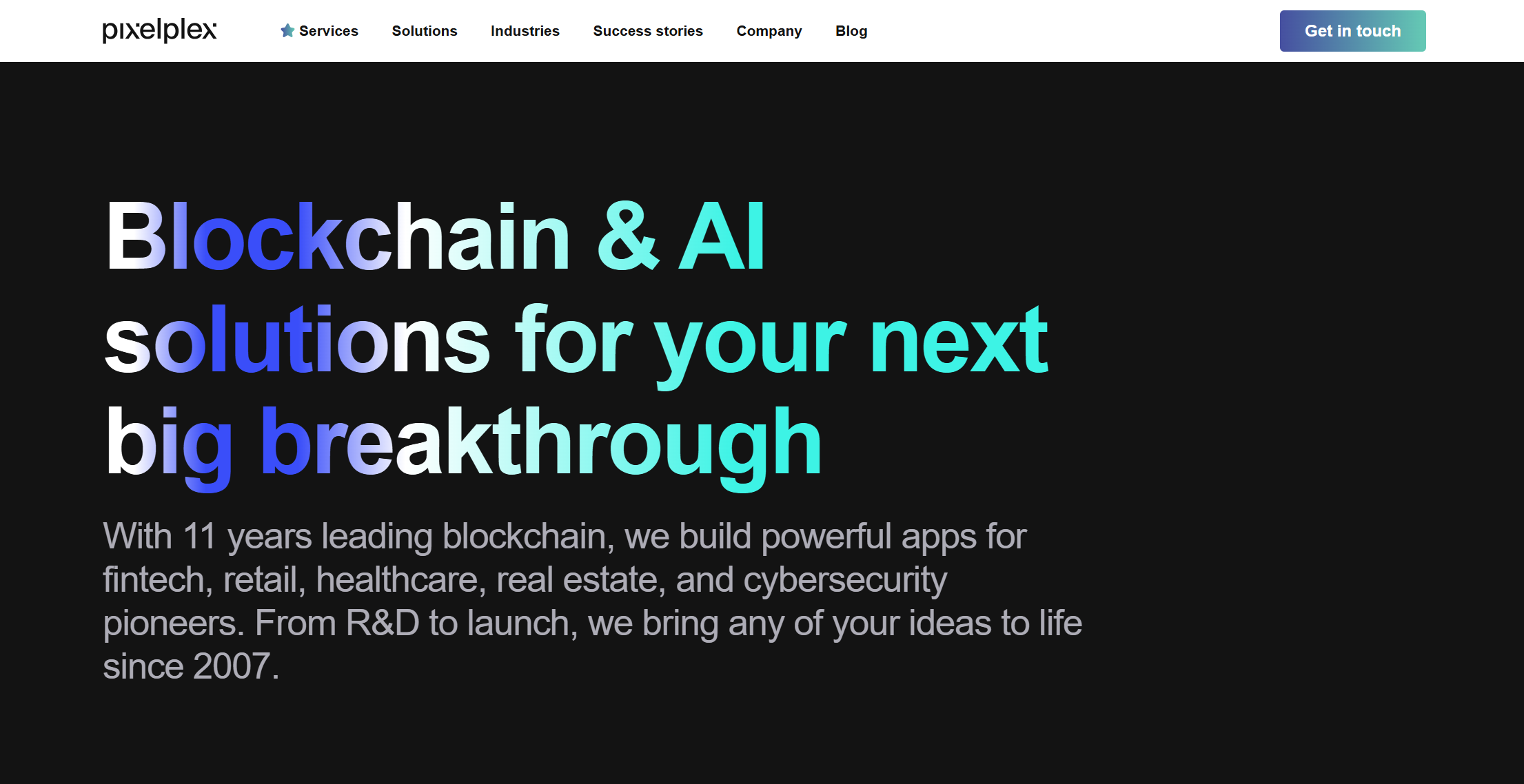 pixelplex homepage screen