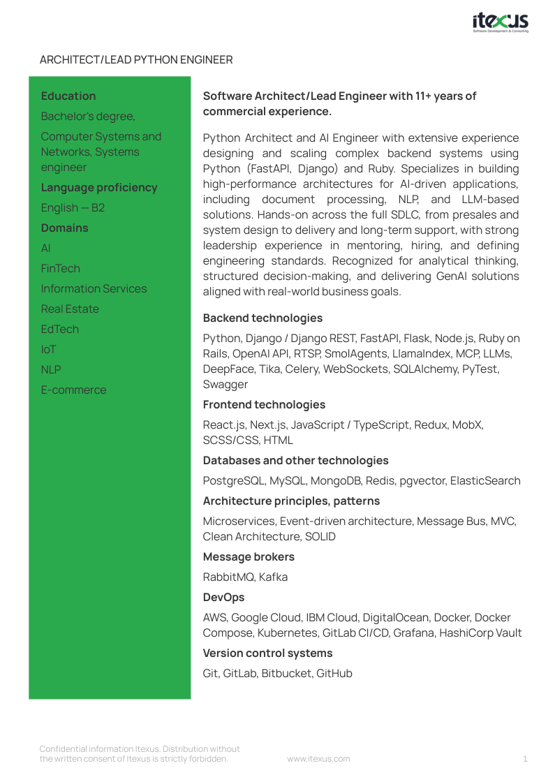 Architect lead python engineer CV