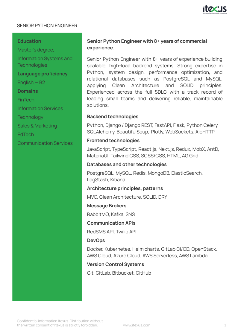 Senior python developer CV